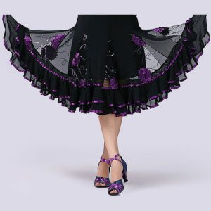 Ballroom Dance Costumes Flower Lace Ruffle Long Skirt Dance Wear