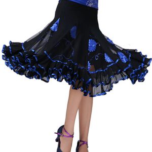 Ballroom Dance Costumes Flower Lace Ruffle Long Skirt Dance Wear