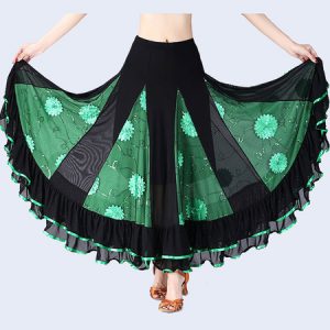 Ballroom Dance Costumes Flower Print Ruffle Long Skirt Dance Wear