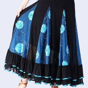 Ballroom Dance Costumes Flower Print Ruffle Long Skirt Dance Wear