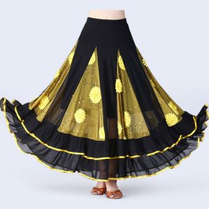 Ballroom Dance Costumes Flower Print Ruffle Long Skirt Dance Wear