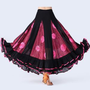 Ballroom Dance Costumes Flower Print Ruffle Long Skirt Dance Wear