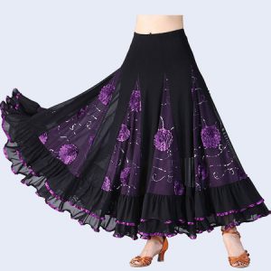 Ballroom Dance Costumes Flower Print Ruffle Long Skirt Dance Wear