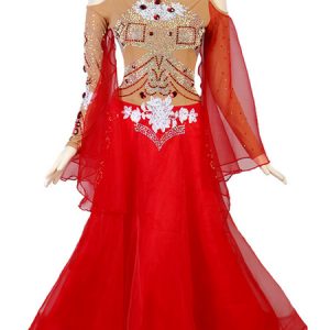 Ballroom Dance Costumes Gem Jeweled Rhinestone Cut Out Red Women Dress Dancing Wear