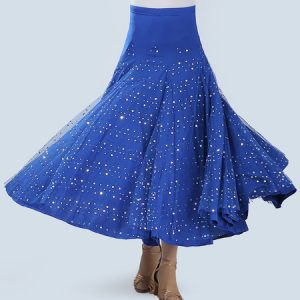 Ballroom Dance Costumes Rhinestone Ruffle Long Skirt Women Dancing Wear