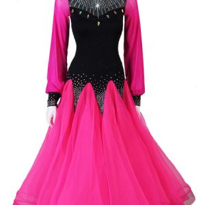 Ballroom Dance Costumes Rhinestone Ruffle Rose Red Dress Women Dance Dress