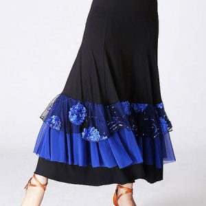 Ballroom Dance Costumes Ruffle Flower Print Long Skirt Dance Dress