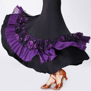 Ballroom Dance Costumes Ruffle Flower Print Long Skirt Dance Dress