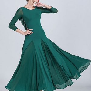 Ballroom Dance Costumes Silk Ruffle Backless Dress Dancer Women Dancing Wear