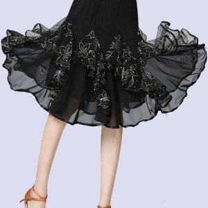 Ballroom Dance Costumes Tulle Long Skirt Flower Gilding Dance Dress For Women