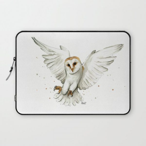 Barn Owl Flying Watercolor | Wildlife Animals Computer Cover by Olechka - Laptop Sleeve - 13"