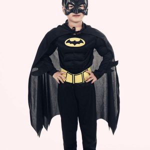 Batman Costume Halloween Kids Black Jumpsuits Outfit 4 Piece