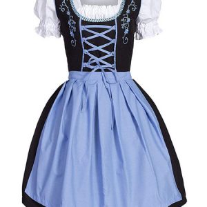 Beer Girl Costume Baby Blue Embroidered Dress Cotton Oktoberfest Costumes Halloween