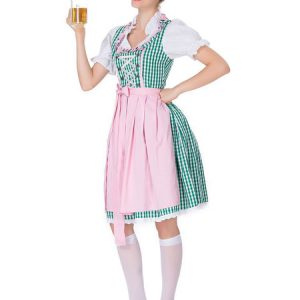 Beer Girl Costume Gingham Plaid Lace Up Bow Cotton Oktoberfest Costumes Halloween