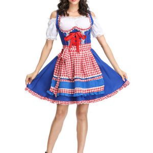 Beer Girl Costume Grass Green Plaid Frill Lace Up Apron Polyester Oktoberfest Holidays Costumes Oktoberfest Costumes