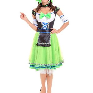 Beer Girl Costume Grass Green Printed Bowknot Holidays Costumes Oktoberfest Costumes