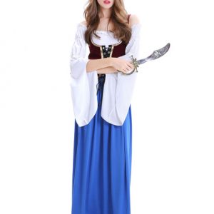 Beer Girl Costume Halloween Oktoberfest Blue Women Girls Maxi Dresses Outfit