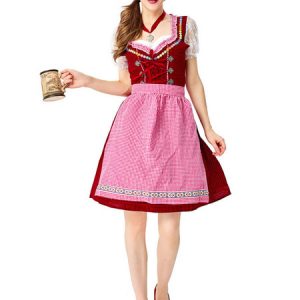 Beer Girl Costume Lace Gingham Ruffles Dress Cotton Oktoberfest Costumes