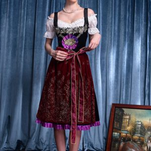 Beer Girl Costume Maroon Printed Lace Sash Maid Holidays Costumes Oktoberfest Costumes