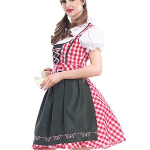 Beer Girl Costume Pink Plaid Ribbons Dress Polyester Beer Girl Holidays Costumes Oktoberfest Costumes