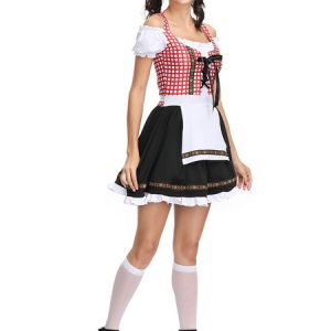 Beer Girl Costume Rose Plaid Lace Up Apron Polyester Oktoberfest Holidays Costumes Oktoberfest Costumes