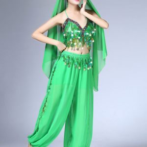 Belly Dance Costume Chiffon Red Women's Pants With Top And Headband