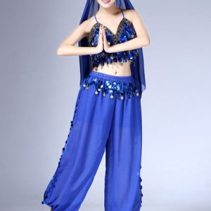 Belly Dance Costume Chiffon Red Women's Pants With Top And Headband