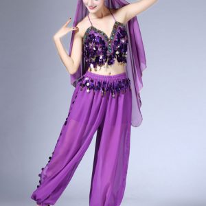 Belly Dance Costume Chiffon Red Women's Pants With Top And Headband