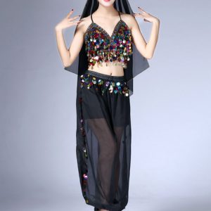 Belly Dance Costume Chiffon Red Women's Pants With Top And Headband