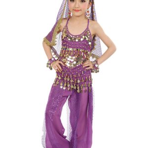 Belly Dance Costume Kids Blue Chiffon Sleeveless Indian Bollywood Dancing Costumes