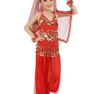 Belly Dance Costume Kids Blue Chiffon Sleeveless Indian Bollywood Dancing Costumes