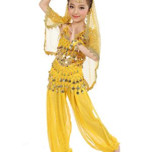 Belly Dance Costume Kids Blue Chiffon Sleeveless Indian Bollywood Dancing Costumes