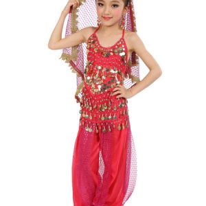 Belly Dance Costume Kids Blue Chiffon Sleeveless Indian Bollywood Dancing Costumes