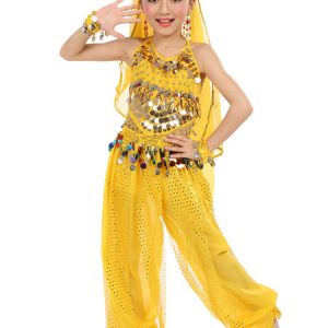 Belly Dance Costume Kids Blue Chiffon Sleeveless Indian Bollywood Dancing Costumes