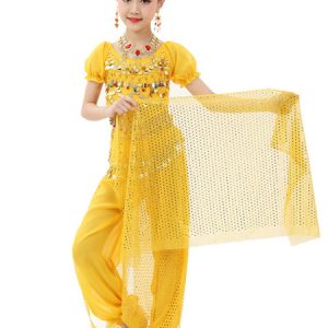 Belly Dance Costume Kids Light Green Chiffon Bollywood Indian Dancing Costumes