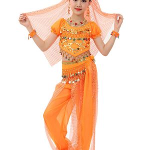 Belly Dance Costume Kids Light Green Chiffon Bollywood Indian Dancing Costumes