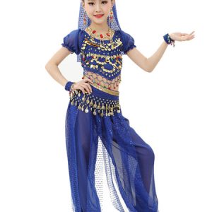 Belly Dance Costume Kids Light Green Chiffon Bollywood Indian Dancing Costumes