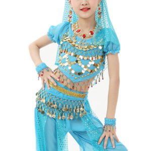 Belly Dance Costume Kids Light Green Chiffon Bollywood Indian Dancing Costumes