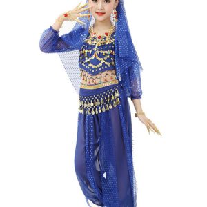 Belly Dance Costume Kids Red Chiffon Long Sleeve Indian Bollywood Dancing Costumes