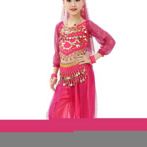 Belly Dance Costume Kids Red Chiffon Long Sleeve Indian Bollywood Dancing Costumes