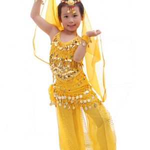 Belly Dance Costume Kids Red Chiffon Sleeveless Indian Bollywood Dancing Costumes