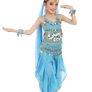 Belly Dance Costume Kids Yellow Chiffon Bollywood Indian Dancing Costumes