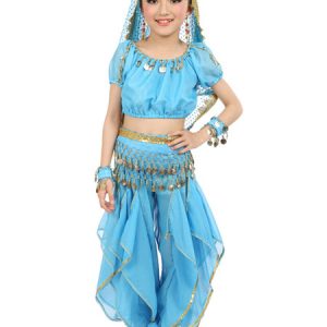 Belly Dance Costume Kids Yellow Chiffon Bollywood Indian Dancing Costumes