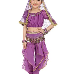 Belly Dance Costume Kids Yellow Chiffon Bollywood Indian Dancing Costumes