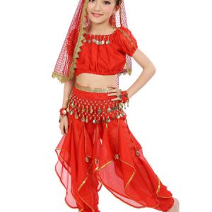 Belly Dance Costume Kids Yellow Chiffon Bollywood Indian Dancing Costumes