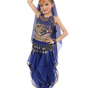 Belly Dance Costume Kids Yellow Chiffon Bollywood Indian Dancing Costumes