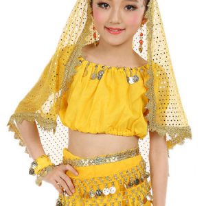 Belly Dance Costume Kids Yellow Chiffon Bollywood Indian Dancing Costumes