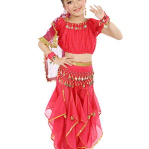 Belly Dance Costume Kids Yellow Chiffon Bollywood Indian Dancing Costumes