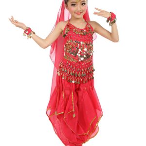 Belly Dance Costume Kids Yellow Chiffon Bollywood Indian Dancing Costumes