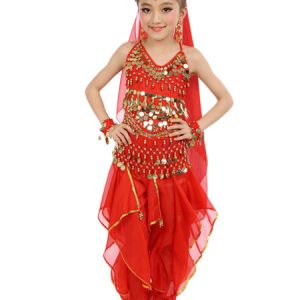 Belly Dance Costume Kids Yellow Chiffon Bollywood Indian Dancing Costumes